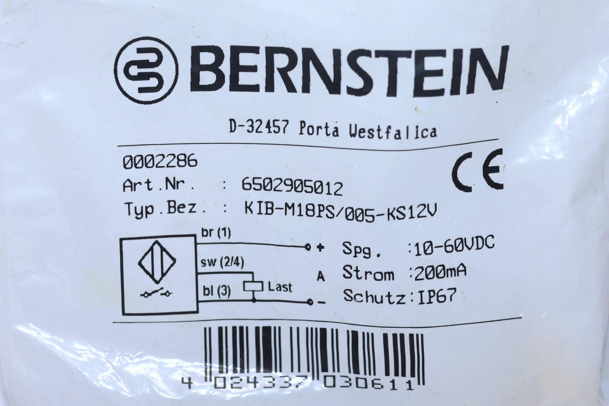 BERNSTEIN KIB M18PS-005-KS12V INDUCTIVE SENSOR 6502905012 - Image 2