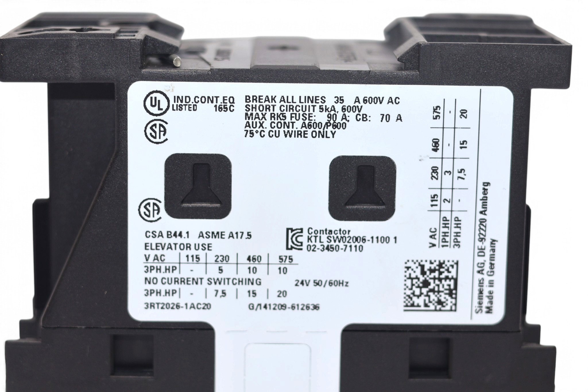SIEMENS 3RT2026-1AC20 CONTACTOR 24V (11 Kw) - Image 3