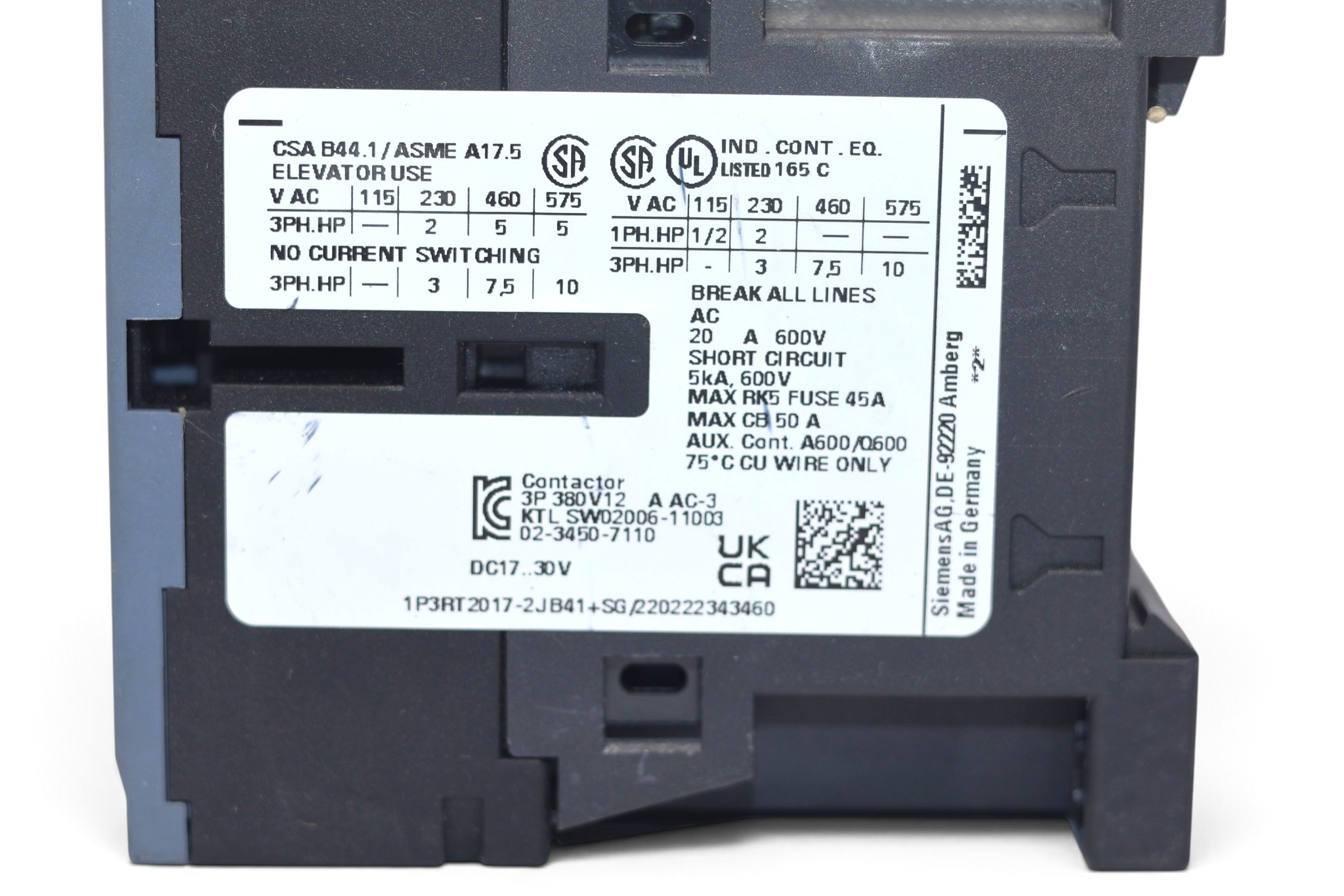 SIEMENS 3RT2017-2JB41 CONTACTOR (5.5 Kw) - Image 2