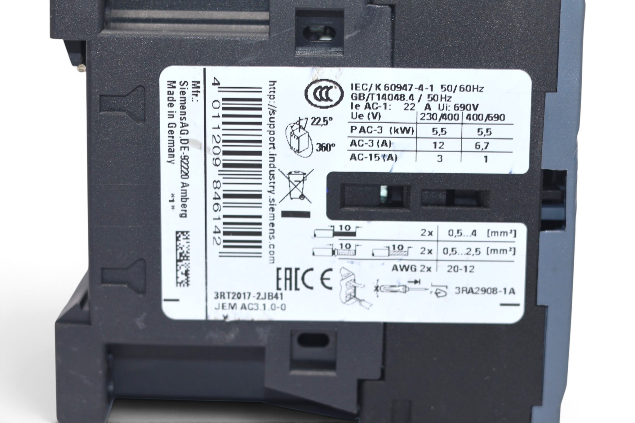 SIEMENS 3RT2017-2JB41 CONTACTOR (5.5 Kw) - Image 3