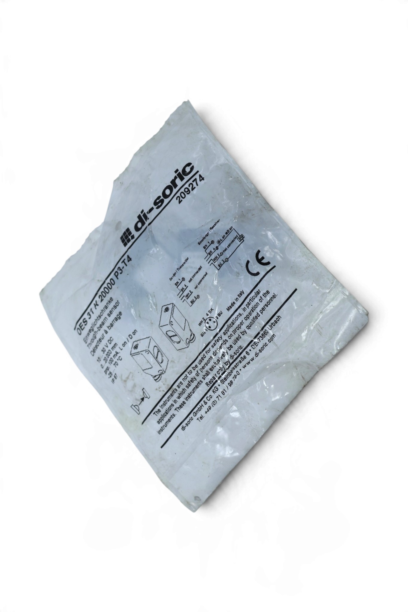 DI-SORIC OES 31 K 20000 P3-T4 THROUGH-BEAM SENSOR 209274 - Image 3