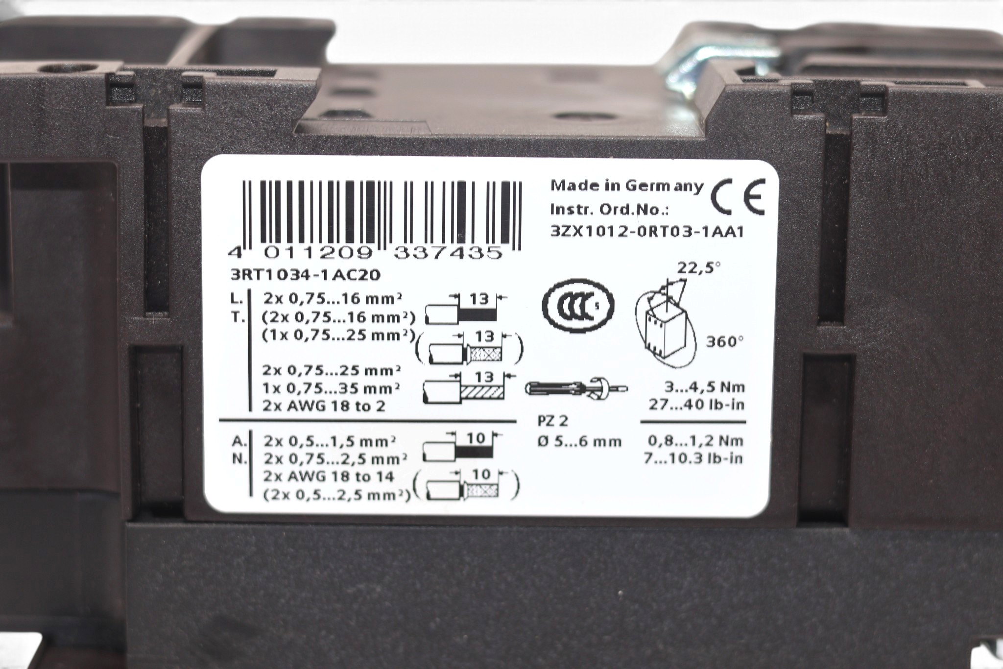 SIEMENS 3RT1034-1AC20 CONTACTOR 24V (15 Kw) - Image 4