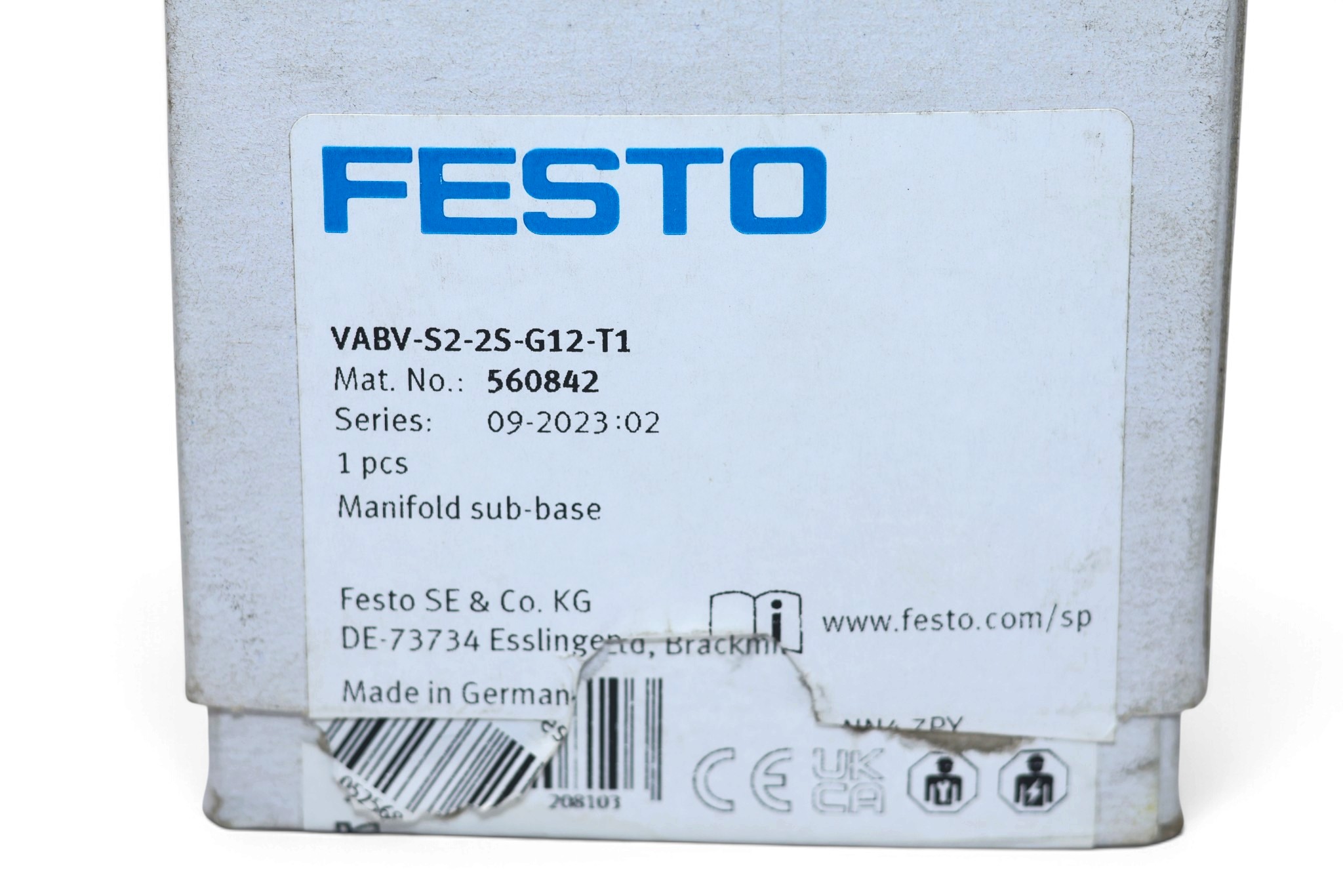 FESTO VABV-S2-2S-G12-T1 MANIFOLD SUB-BASE 560842 - Image 2