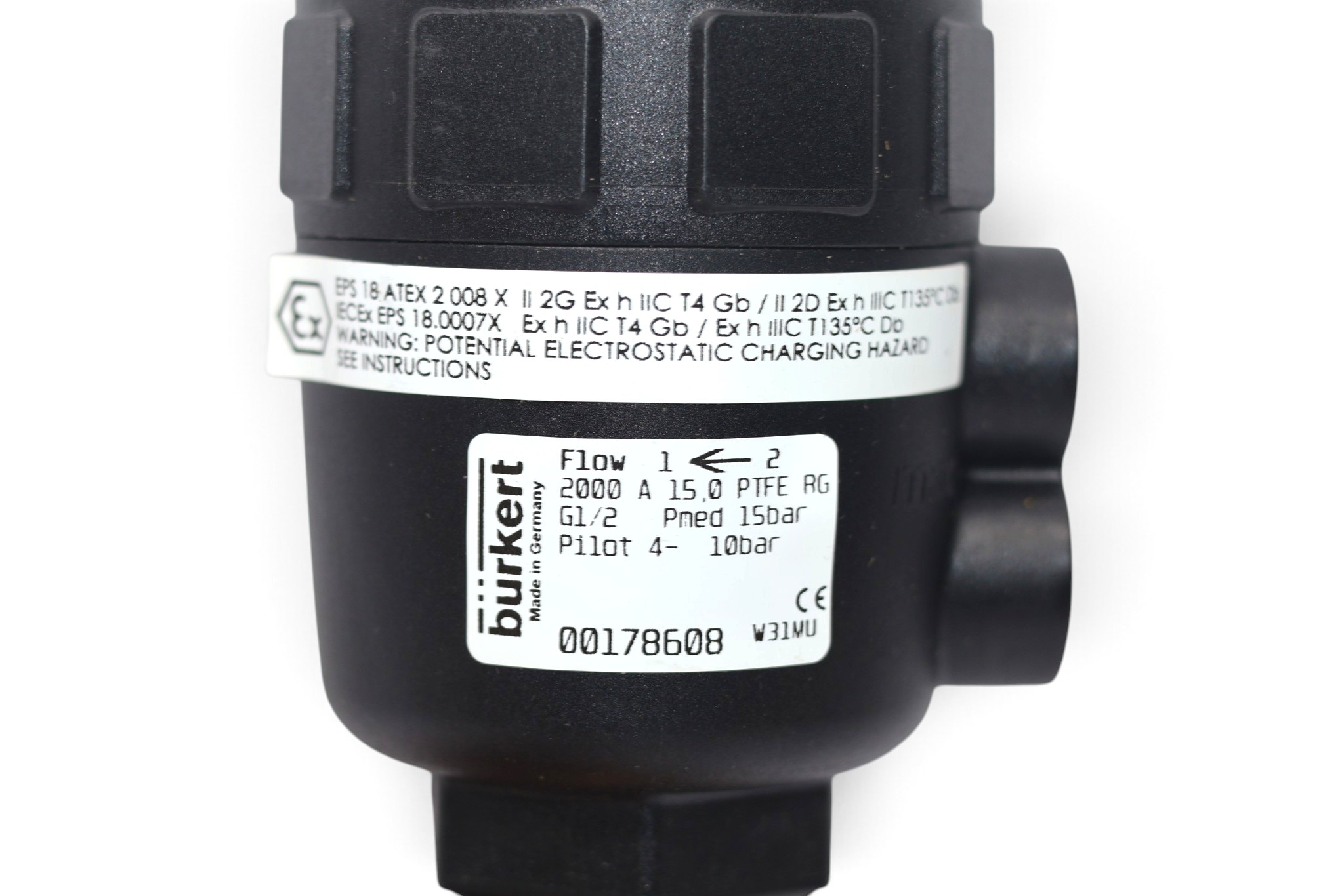 BURKERT 2000 A 15.0 PTFE RG ANGLE SEAT GLOBE VALVE (DN15) - Image 3